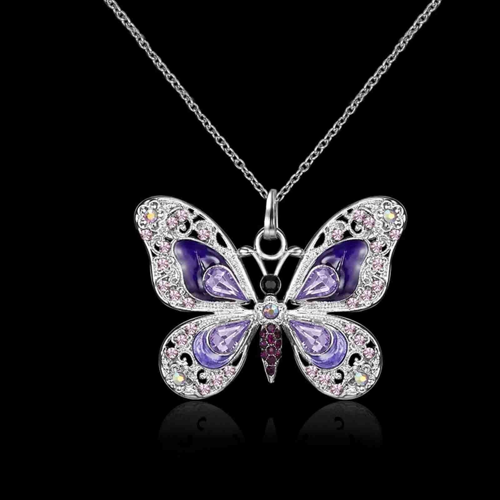 Vikakiooze Mothers Day Gifts, Butterfly Necklace, Opal Jewelry Pendant Necklaces for Women, Silver Necklaces Gift for Women,Gift for Birthday Valentine'S Day