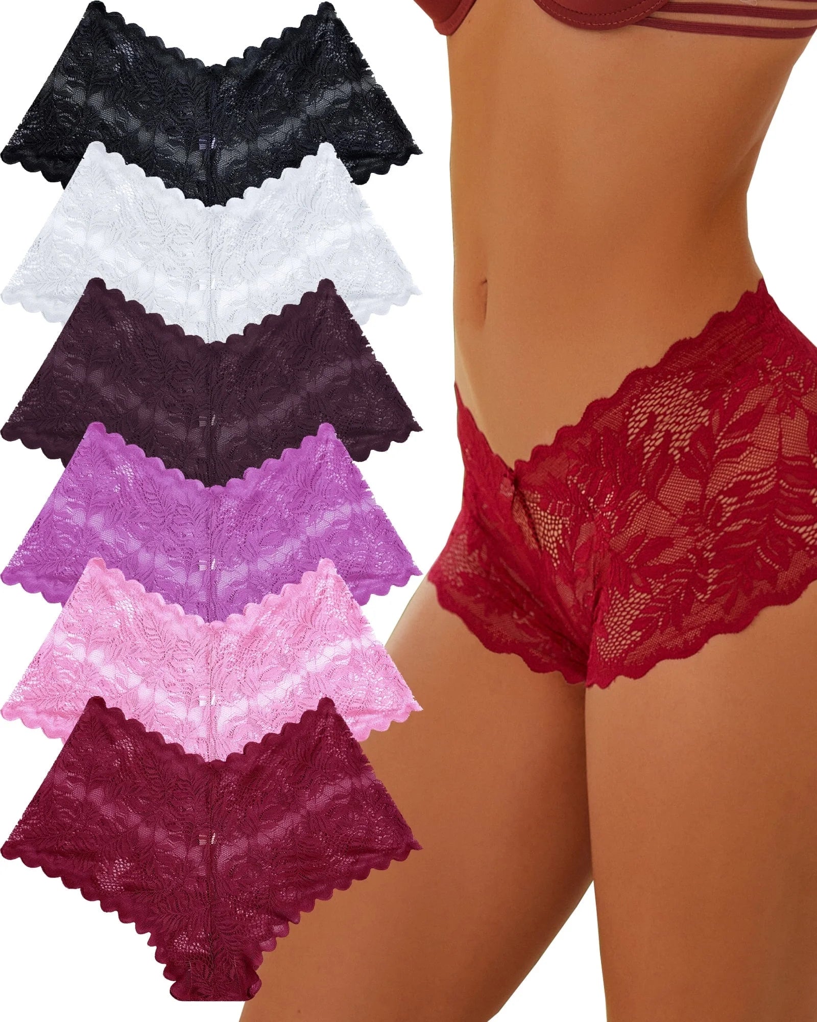 6 Pack Lace Underwear for Women Soft Briefs Embroidery Floral Panties S-XL