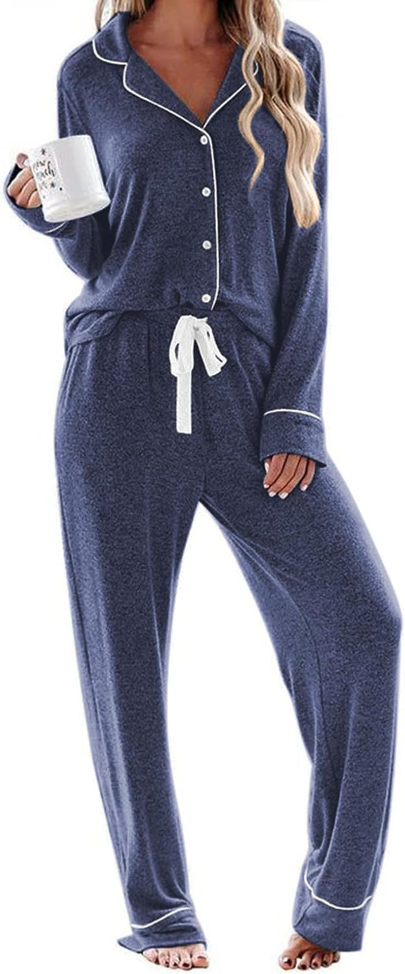 Women'S Pajamas Long Sleeve Sleepwear Casual Button down Loungewear Soft Pjs Set S-XXL